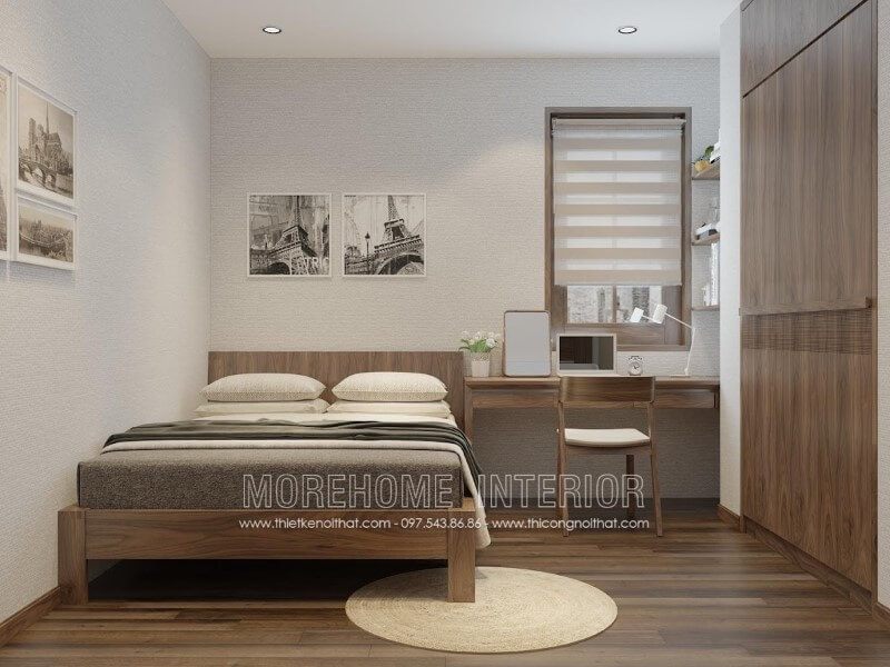 Thiết kế nội thất phòng thiếu niên hiện đại bằng gỗ óc chó- Giường ngủ đơn gỗ óc chó đẹp cao cấp
