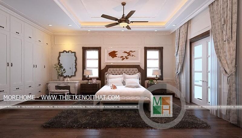 Mẫu giường ngủ gỗ tự nhiên, đầu giường bọc da cao cấp, đường nét tân cổ điển cho không gian phòng ngủ ấm cúng, sang trọng
