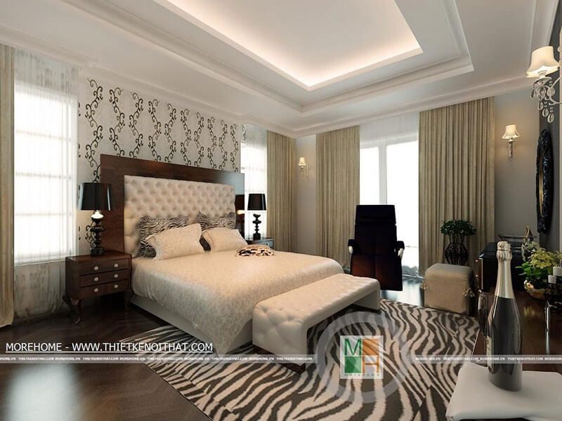 Mẫu giường ngủ gỗ bọc da đầu giường tân cổ điển cao cấp cho không gian phòng ngủ